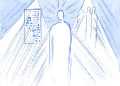 Isten, minden világosság és bölcsesség forrása, táplál minket szavakon és tanítón keresztül; de az úrvacsorában találkozunk az Isteni Fiúval, a teljes Személytel, 2001 (papíron) alkotó: Elizabeth Wang