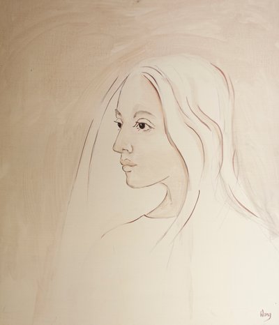 A Mennyben Szűz Mária megosztja fia aggodalmát mindazért, ami a földön történik, 2000 (olaj a fedélzeten) alkotó: Elizabeth Wang