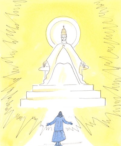 A hitben lángoló fényt láthatunk, magasan a templomban, a szentély felett, 2004 (papíron nem) alkotó: Elizabeth Wang