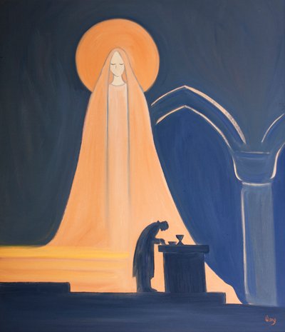 Jézus valóban Mária Fia; mindaz, amije van, az Ő szent emberségében, Szent Anyjától származik, 2000 (olaj a fedélzeten) alkotó: Elizabeth Wang