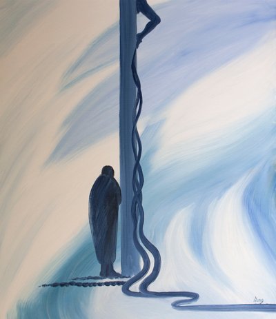 A kereszten Jézus Krisztus ontotta drága vérét, hogy megmentsen minket a bűneinktől, 2001 (olaj a fedélzeten) alkotó: Elizabeth Wang