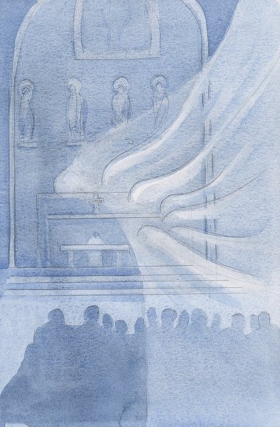 Az angyalok imádják Krisztust a Szent Eucharisztiában, 2001 (papíron) alkotó: Elizabeth Wang