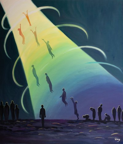 A Purgatórium lelkeit Isten boldogsága vonzza, amint el tudják viselni dicsőségének fényességét, 2001 (olaj a fedélzeten) alkotó: Elizabeth Wang