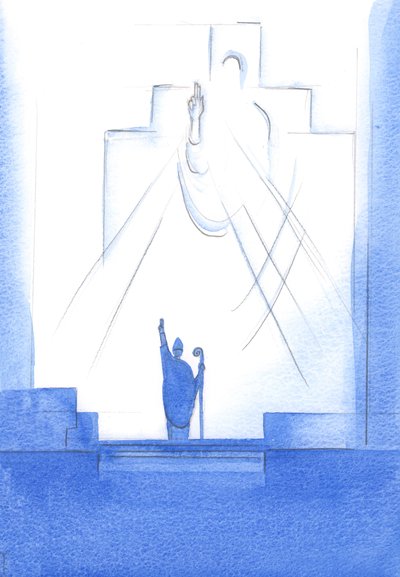 Minden egyes püspökön keresztül, aki közösségben van a pápával, Isten, az Atya megszentel, tanít és vezet bennünket, 2002 (papíron) alkotó: Elizabeth Wang