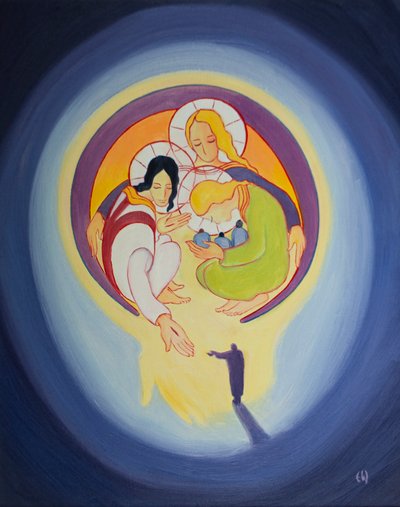 A bűnbánat és a Krisztusba vetett hit által lehetővé tesszük, hogy a Szentháromság szívébe vonjon minket, 2001 (olaj a fedélzeten) alkotó: Elizabeth Wang