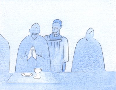 Megpróbálhatunk úgy cselekedni Krisztussal, ahogy ez a pap a püspökével szemben: éber és mindenkor szolgálatkész, 2002 (papíron nem) alkotó: Elizabeth Wang