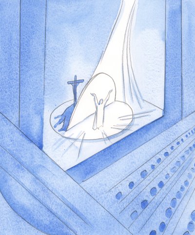 Amikor Krisztus valóban jelen van előttünk, a szent áldozatban, akkor jelen vagyunk egész életében, ami most, 2002-ben „benne van” (papíron). alkotó: Elizabeth Wang