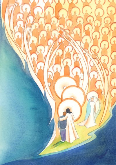Amikor Jézus nevében imádkozunk, még sötétségben vagy magányban is, a Mennyország egész társaságának életében osztozunk, 2004 (papíron). alkotó: Elizabeth Wang
