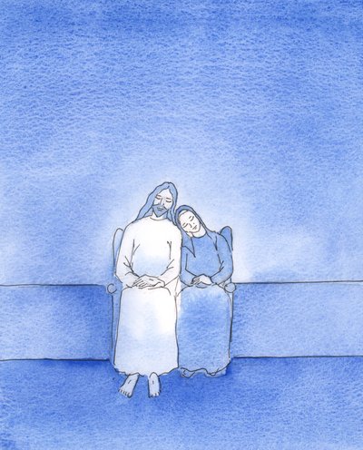 Békés szívvel és békés lelkiismerettel Krisztus boldog barátja „támaszkodhat” rá, 2003-as szentáldozásban (papíron). alkotó: Elizabeth Wang