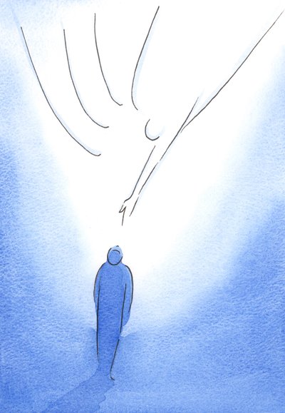 A Szűzanya köpenyében az örömteli lelket Krisztus táplálja, Lelke megvilágítja, és arra ösztönzi, hogy felfelé tekintsen az Atya felé, 2002 (papíron) alkotó: Elizabeth Wang