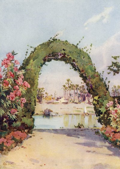 Elephantine Island és Assuan a Sirdar szigetéről (színes litho) alkotó: Ella Du Cane