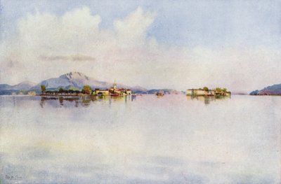 Isola Bella és Isola Pescatori, Maggiore-tó (színes litho) alkotó: Ella Du Cane