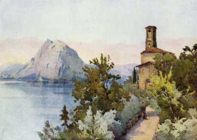 Monte San Salvatore, Luganói-tó (színes litho) alkotó: Ella Du Cane