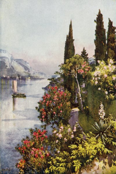 Villa Giulia, Comói-tó (színes litho) alkotó: Ella Du Cane