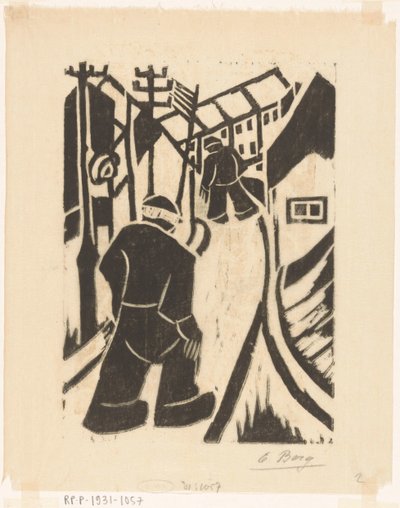 Két alak a falu utcájában alkotó: Else Berg (signed by artist)