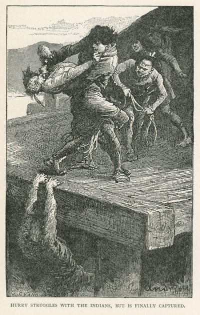 Hurry küzd az indiánokkal, de végül elfogják (metszet) alkotó: Elviro Michael Andriolli