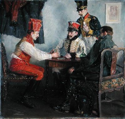A kártyaasztalnál (olaj, vászon) alkotó: Emanuel Bachrach-Baree