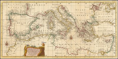 1748-as térkép - A Földközi-tenger és az Adriai-tenger pontos térképe; a szigetvilággal és a Fekete-tenger egy részével együtt. alkotó: Emanuel Bowen