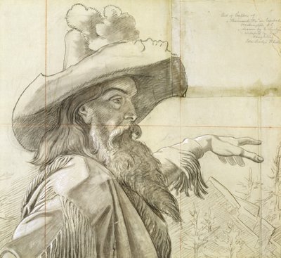 Részlet a Nyugat felé a birodalom útja című freskó karikatúrájából... alkotó: Emanuel Gottlieb Leutze