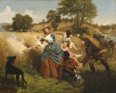 Mrs. Schuyler égeti a búzamezőit a britek megközelítéséről alkotó: Emanuel Gottlieb Leutze
