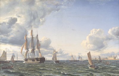 A "Valdemar" hajó átkel a Soundon egy friss keszeg szörfözéshez alkotó: Emanuel Larsen