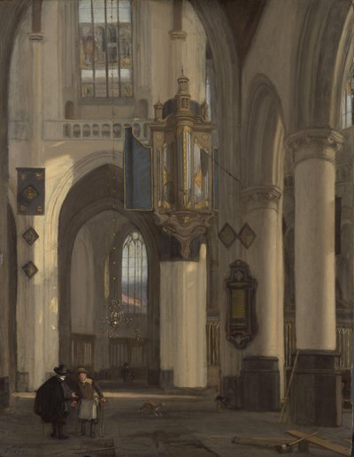 Protestáns gótikus templom belseje Oude és Nieuwe Kerk motívumokkal Amszterdamban alkotó: Emanuel de Witte