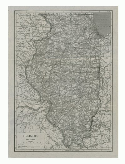 Illinois térképe, USA, 1910-es évek. alkotó: Emery Walker