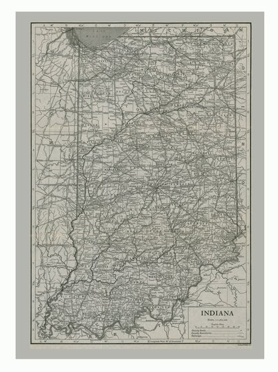 Indiana térképe, USA, 1900-as évek alkotó: Emery Walker