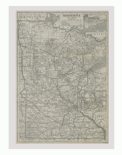 Minnesota térképe, USA, 1900-as évek. alkotó: Emery Walker