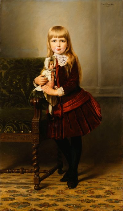 Egy babát tartó fiatal lány portréja, 1887 alkotó: Emil Brack