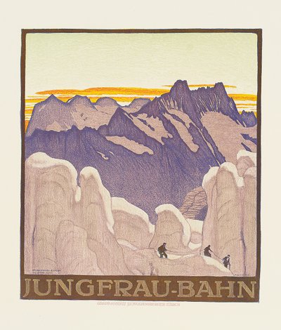 Jungfrau-Bahn, a Jungfrau hegyi vasutat hirdető plakát (színes litó) alkotó: Emil Cardinaux