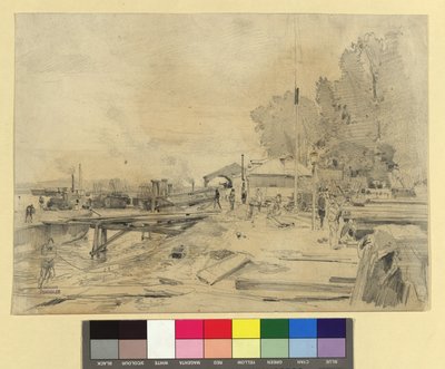 Dampfschiffstation an der Donau bei Kaisermühlen alkotó: Emil Jakob Schindler