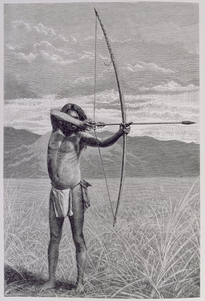 Ceyloni Veddah lövöldözés íjjal, „Az emberiség története” III. kötetéből, Friedrich Ratzel professzor, 1898 alkotó: Emil Schmidt