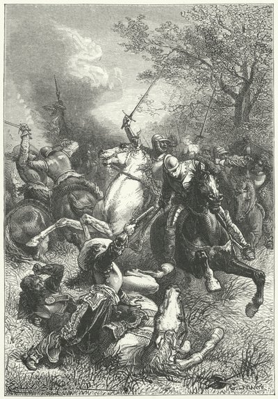 Cromwell ironsidei a royalista lovasság ellen az angol polgárháborúban (metszet) alkotó: Emile Antoine (after) Bayard