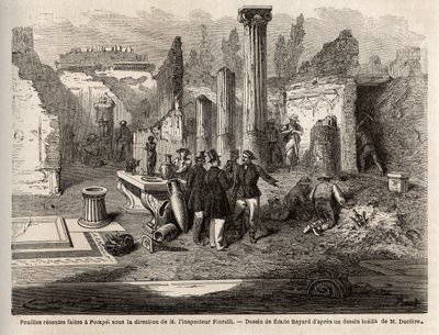 Pompei ásatása, Fiorelli felügyelő irányítása alatt, illusztráció a „Pompei et les Pompeiens”-ből, Edouard Charton alkotó: Emile Antoine (after) Bayard