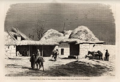Karavánvonó Ó-Taskent (vagy Taskend) faluban, az orosz Turkesztán fővárosában, Emile Bayard rajza után vésve, Basile Vereschagin 1867-1868-as közép-ázsiai utazásának illusztrálására, megjelent a „Le tour du monde” 1873-ban, szerkesztve Viszlát alkotó: Emile Antoine Bayard