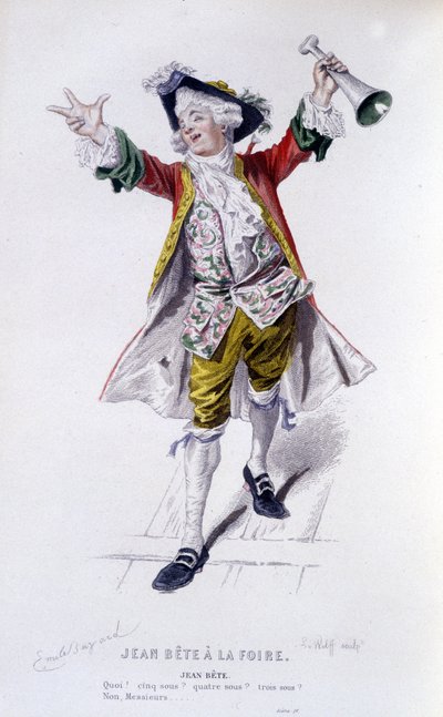 , Beaumarchais (1732-1799) teljes munkája, Edouard Fournier. Emile Bayard rajza. Szerk. Laplace, Sanchez et Cie, Párizs 1876. Ez Jean Beast a „Jean Beast a vásárban” című filmben. alkotó: Emile Antoine Bayard