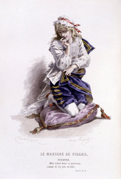 Beaumarchais (1732-1799) teljes munkája, Edouard Fournier. Emile Bayard rajza. Szerk. Laplace, Sanchez et Cie, Párizs 1876. Ez Suzanne a „Figaro esküvője” című filmben. alkotó: Emile Antoine Bayard