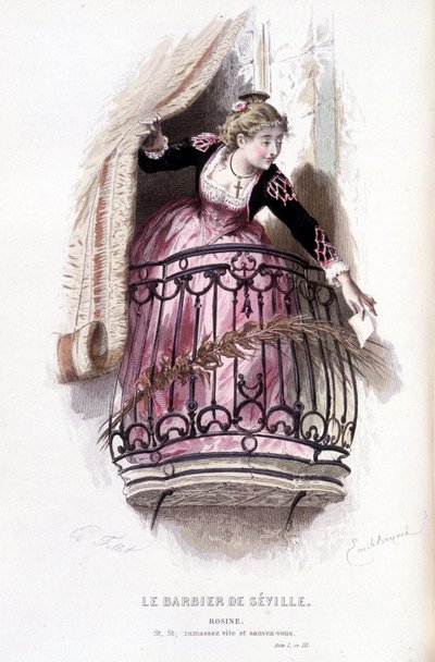 Beaumarchais (1732-1799) teljes munkája, Edouard Fournier. Emile Bayard rajza. Szerk. Laplace, Sanchez et Cie, Párizs 1876. Ez Rosine „A sevillai borbélyban” alkotó: Emile Antoine Bayard