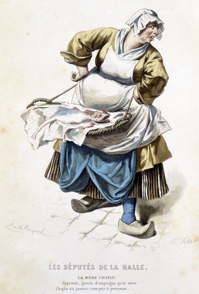 Chaplu anya a „” A terem képviselői” című részben - a „” Beaumarchais teljes művei” című részben, Emile Bayard rajzai, szerk. Laplace Sanchez & cie, Párizs alkotó: Emile Antoine Bayard