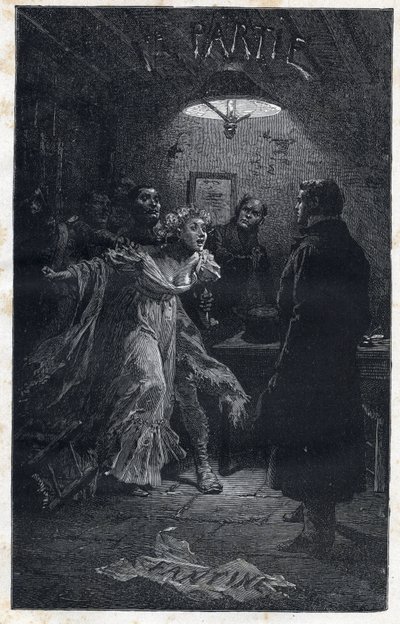 Monsieur Madeleine megmenti Fantine-t, amikor Javert letartóztatta - Illusztráció: Emile Bayard (1837-1891) a „Les miserables” című filmhez – Premier partie: Fantine, Victor Hugo (1802-1885) 1862 alkotó: Emile Antoine Bayard