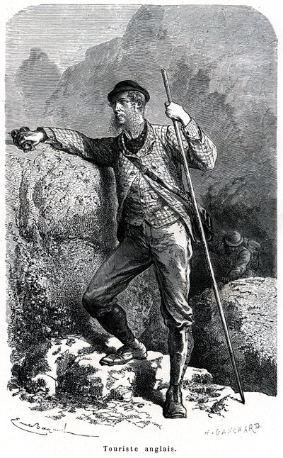 Emile Bayard angol turista portréja - turizmus a 19. században - a „Mórok és népek jelleme” című könyv illusztrációja, 1884-es kiadás - alkotó: Emile Antoine Bayard