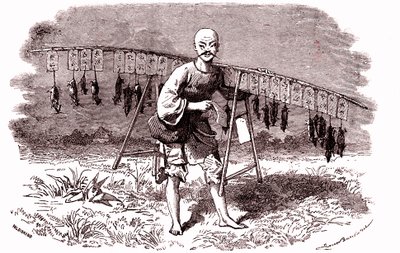 Patkánygyilkos Kínában. 1874 (metszet) alkotó: Emile Antoine Bayard