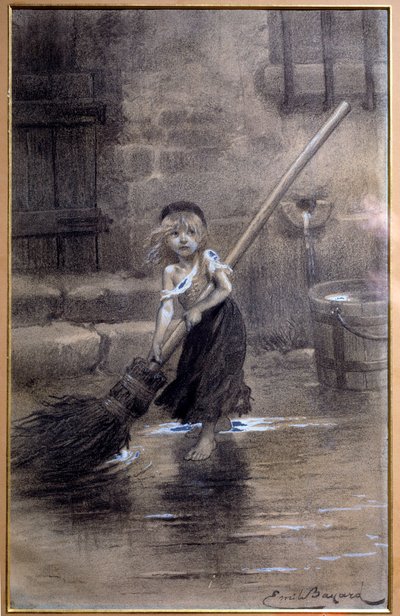 Cosette ábrázolása, mezítláb söprés. Illusztráció: Victor Hugo (1802-1885) „A nyomorultak” Emile Bayard (1837-1891) 19. században. Paris, Maison Victor Hugo alkotó: Emile Antoine Bayard