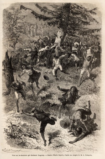 Rixet a Tong-hay-t (vagy Tong-hay-t) uraló magaslatokon, annak az expedíciónak az egyik tagját, aki a természetből rajzolni indult a város magaslataira, kíváncsiak tömege követi, akik általános harcot hirdetnek. szeretnének minél közelebbről látni alkotó: Emile Antoine Bayard