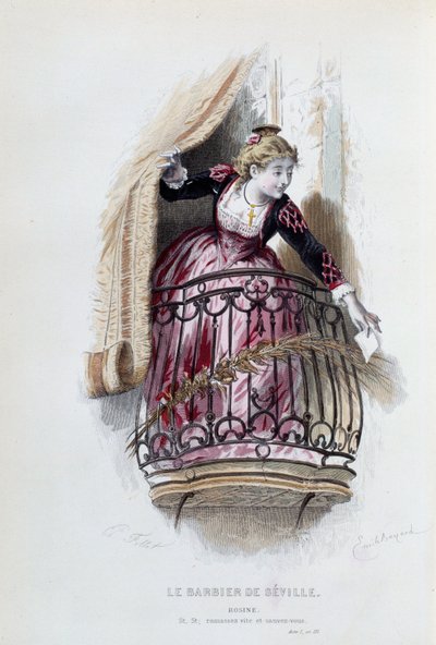 Rosine Pierre Augustin Caron de Beaumarchais (1732-1799) „A sevillai borbély”-ban, Emile Bayard (1837-1891) rajzai alkotó: Emile Antoine Bayard
