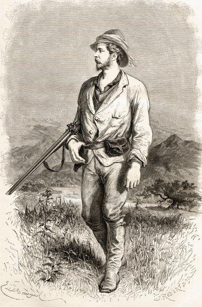 Sir Henry Morton Stanley, illusztráció a „The World in the Hands”-ből, J. Robert metszete, 1878-ban megjelent alkotó: Emile Antoine Bayard