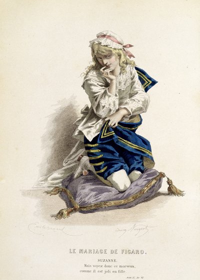 Suzanne a „Figaro házassága” című filmben – a „Beaumarchais teljes műveiben”, Emile Bayard rajzai, szerk. Laplace Sanchez & cie, Párizs alkotó: Emile Antoine Bayard