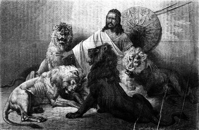 Az abesszíniai Theodoros császár (ras) oroszlánjaitól körülvéve. század feléből származó metszet. Illusztráció: Emile Bayard. alkotó: Emile Antoine Bayard