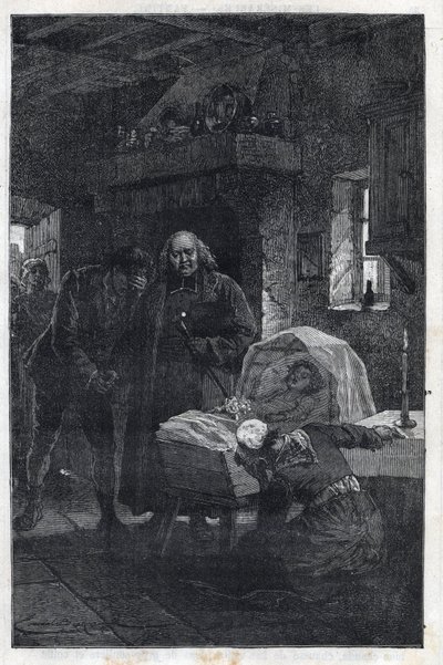 Myriel Eveque gyászoló családdal – Emile Bayard (1837-1891) illusztrációja Victor Hugo (1802-1885) „A nyomorultak – Első rész: Fantine” című művéhez, 1862 alkotó: Emile Antoine Bayard
